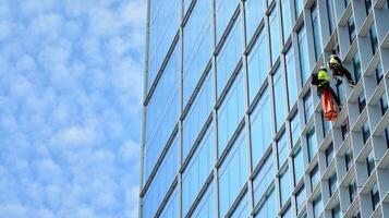 Modern building.Modern office building with facade of glass photo