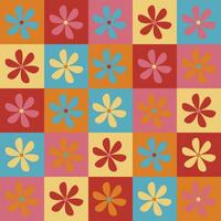 Cute y2k bright spring patchwork minimalist floral seamless pattern backdround print. Colorful checkerboard backdrop vector