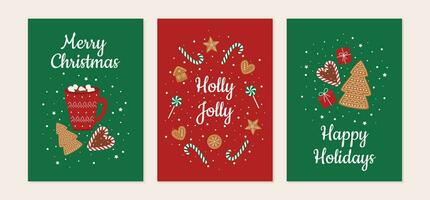 Holiday Christmas card set with sweets vector