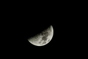 the moon is seen in the dark sky photo