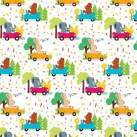 linda animales conducción un coche sin costura modelo. para tela, imprimir, textil y fondo de pantalla vector