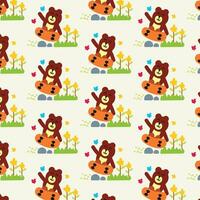 Cute bear playing skateboard Seamless pattern. for fabric, print, textile and wallpaper vector