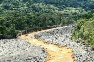 a small river with a rocky shoe photo