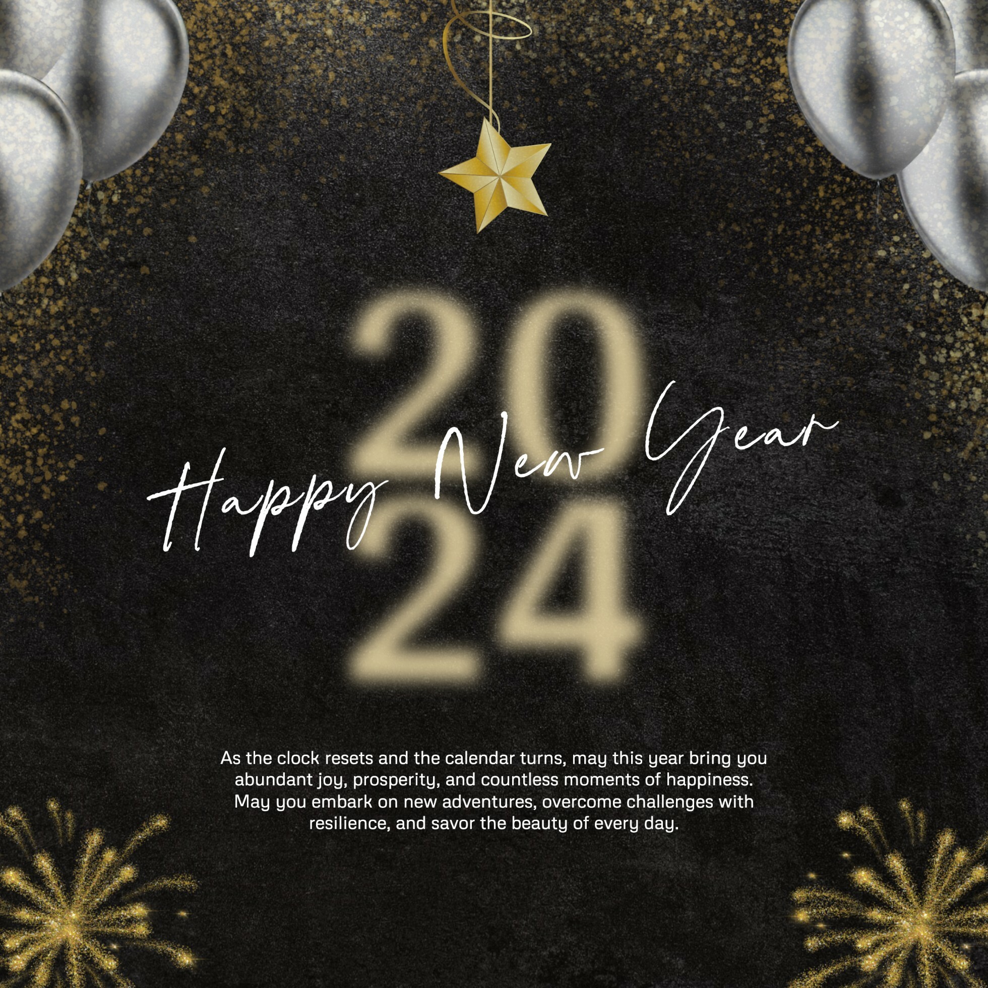 Gold Glitter Happy New Year Celebration LinkedIn Post