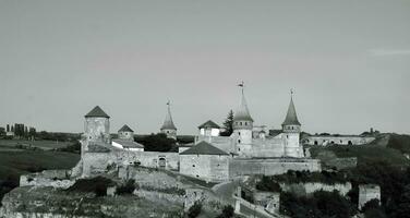 Medieval castle black and white background photo