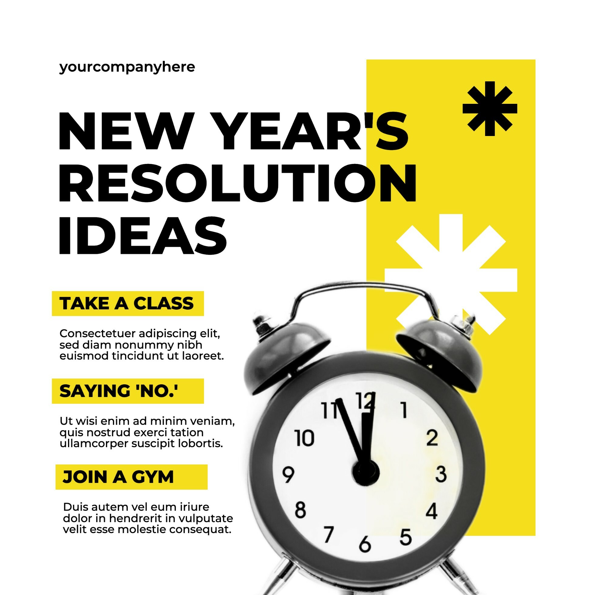 White and Yellow New Year Resolutions for LinkedIn Post