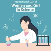 ilustración vector gráfico de un mujer haciendo un experimentar en el laboratorio, Perfecto para internacional día, mujer y niña en ciencia, celebrar, saludo tarjeta, etc.