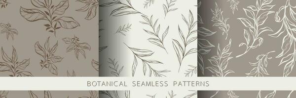 Seamless pattern set with hand drawn leaves and branches. Perfect for wallpaper, wrapping paper, web sites, background, social media, blog, presentation and greeting cards. vector