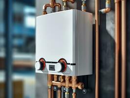 AI generated Efficient Heating - Wall-Mounted Combi Boiler in Close-Up View - Generative AI photo
