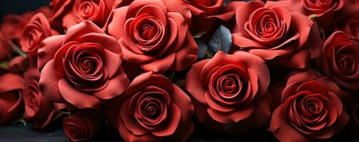 AI generated Blooms of Joy - Festive Background with a Gorgeous Bouquet of Red Roses photo