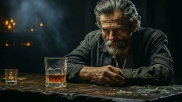 AI generated Alcohol-Fueled Solitude - A Troubled Man's Loneliness Unveiled - Generative AI photo