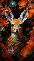 AI generated Beautiful Wild Animal Portrait in a Zoo and Flowers photo