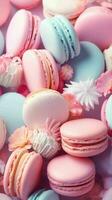 AI generated Beautiful Pastel Colorful Cream filled French Macrons photo