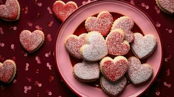 AI generated Delicious and Sweet Heart Shaped Raspberry Linzer Cookies photo