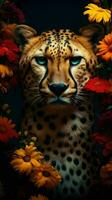 AI generated Beautiful Wild Animal Portrait in a Zoo and Flowers photo