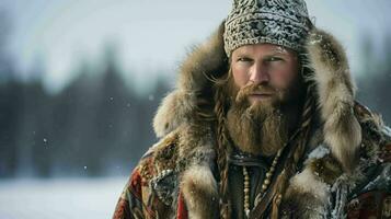 ai generado un finlandés hombre en tradicional sami ropa foto