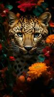 AI generated Beautiful Wild Animal Portrait in a Zoo and Flowers photo