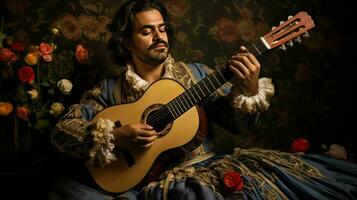 ai generado un portugués fado cantante en tradicional atuendo foto