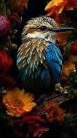 AI generated Beautiful Rare Bird and Spring Flowers photo