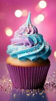 AI generated Delicious Rainbow Glitter Sparkle Pastel Cupcake photo