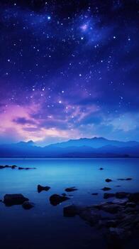 AI generated the night sky over a lake and mountains photo