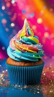 AI generated Delicious Rainbow Glitter Sparkle Creamy Cupcake photo