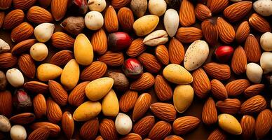 AI generated Roasted almonds, scattering of nuts - AI generated image photo