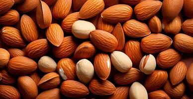 AI generated Roasted almonds, scattering of nuts - AI generated image photo