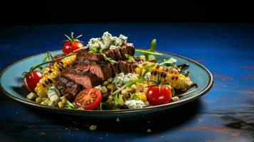 AI generated Balsamic Steak Gorgonzola Salad with Grilled Corn photo