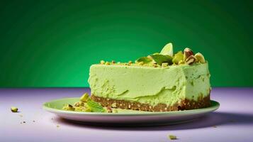 AI generated Delicious and Tasty Pistachio Cheesecake photo