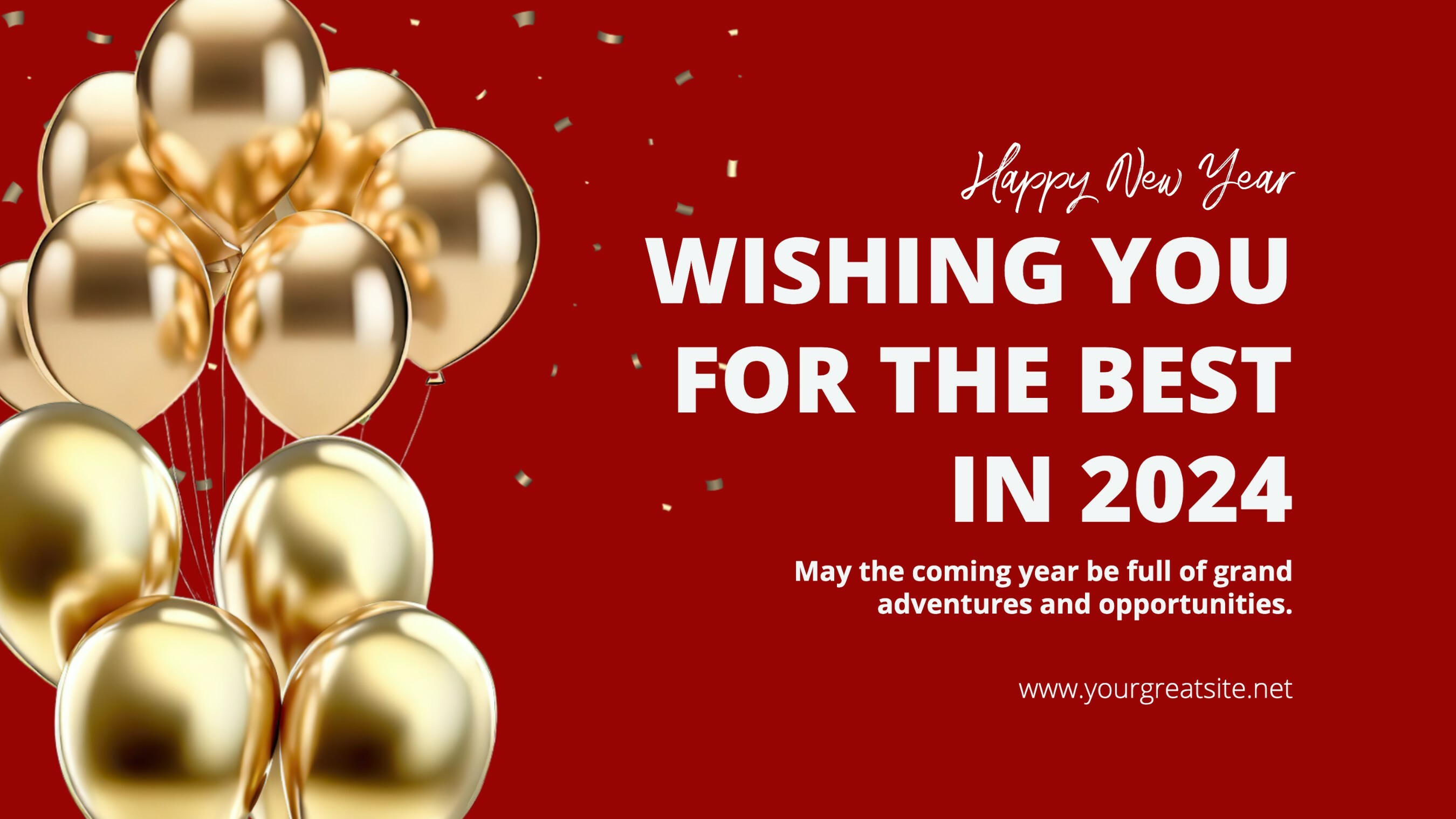 New year greeting in red and gold balloon twitter post social media template design ideas