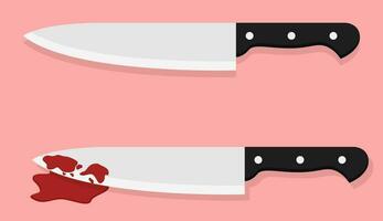 A bloody sharp knife placed on a red background. vector