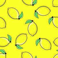 Seamless lemon pattern Yellow background. vector