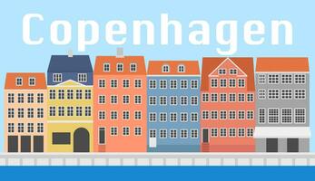 Nyhavn Copenhagen Denmark colorful flat style vector