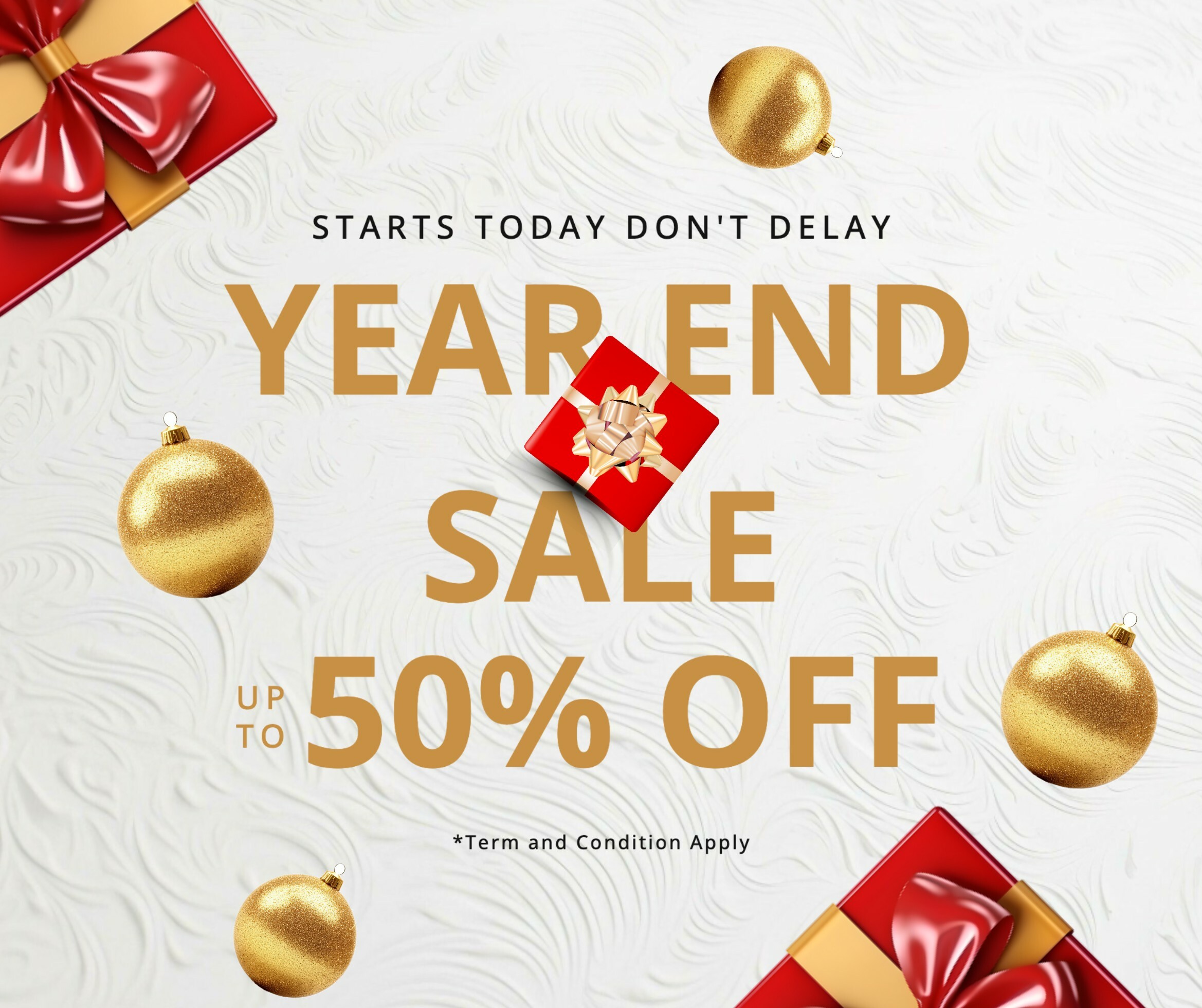 year end sale with red gift and gold ornament