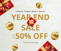 year end sale with red gift and gold ornament template