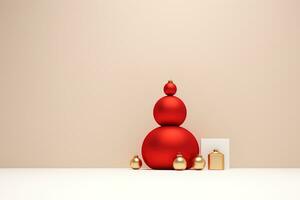 AI generated Christmas minimalist background, winter illustration with Christmas tree and toys balls, AI generated photo