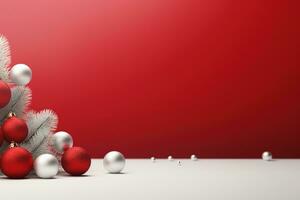 AI generated Christmas minimalist background, winter illustration with Christmas tree and toys balls, AI generated photo