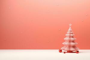 AI generated Christmas minimalist background, winter illustration with Christmas tree and toys balls, AI generated photo
