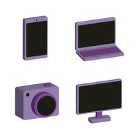 3d vector icons of smartphones, laptops, cameras and computers