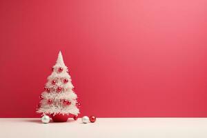 AI generated Christmas minimalist background, winter illustration with Christmas tree and toys balls, AI generated photo