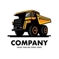 Mining truck, dump truck logo for construction company, mine, heavy equipment rental vector