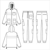 Tracksuit top and bottom flat sketch template vector