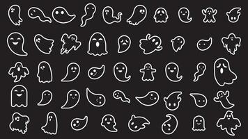 simple icon or silhouettes of halloween ghost on black background. Vector illustration editable.