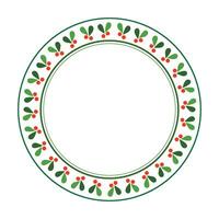 Navidad cerrado redondo marco con verde hojas rojo bayas, fiesta guirnalda acortar arte, circular forma decorativo frontera vector