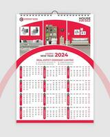 Wall calendar 2024 - one page calendar design - single page calendar - 12 months calendar design vector