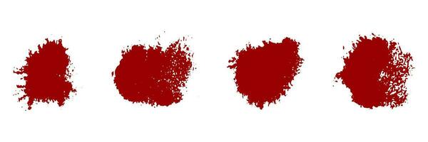 Blood Splatter Set. Red Ink Stain, Paint Brush Splash. Horror Drop Spot. Abstract Design Element with Grunge Texture. Wine Spatter, Bloodstain Collection. Isolated Vector Illustration.