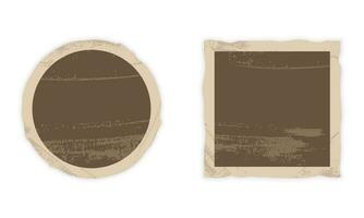 Vintage Parchment with Ancient Grunge Brown Frame In Circle and Square Shape. Old Paper, Antique Retro Sheet On White Background. Rough Empty Aged Background. Isolated Vector Illustration.