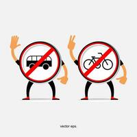 two cartoon characters holding up signs that say no bikes and no buses vector