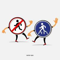 two cartoon characters with signs that say no walking and no running vector